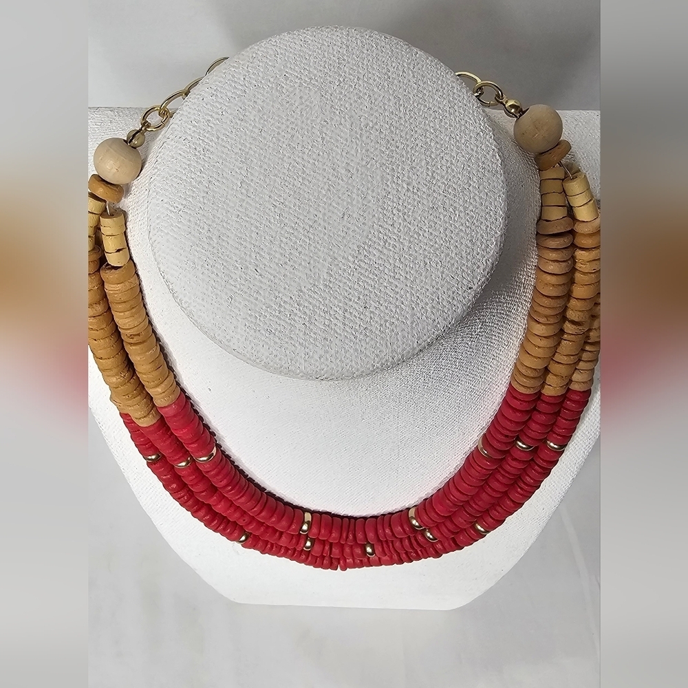 NWT Chico's Blood Orange/ Tan Multi Strand Necklace Boho - Picture 5 of 6